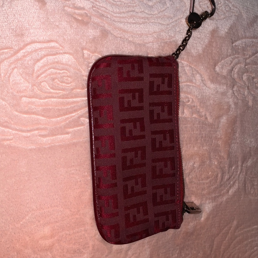 Fendi Red Logo Key Chain Card Pouch Wallet